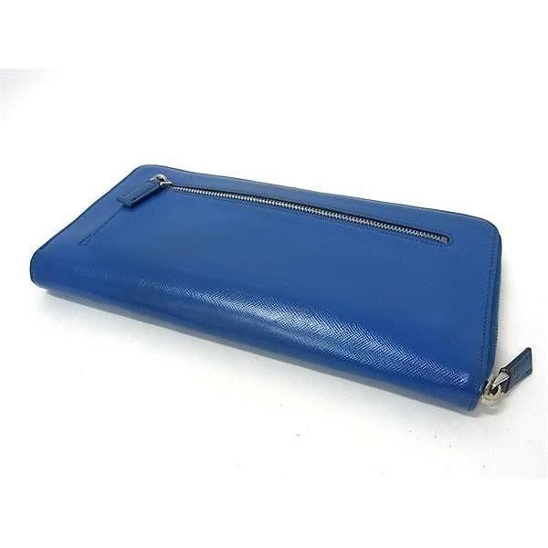 Prada Wallet Saffiano 2 Ml220 Blue Leather Round Zipper Long — view 3