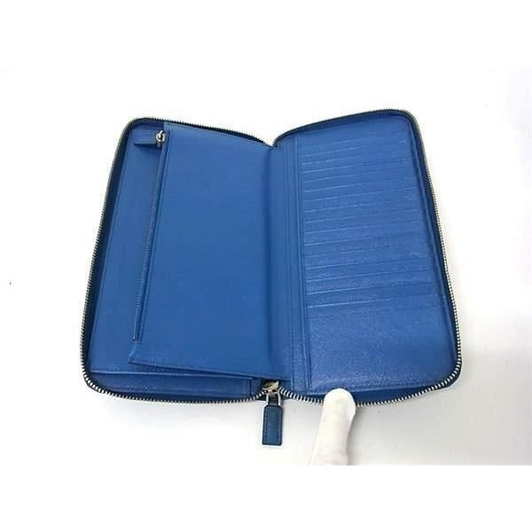 Prada Wallet Saffiano 2 Ml220 Blue Leather Round Zipper Long — view 5