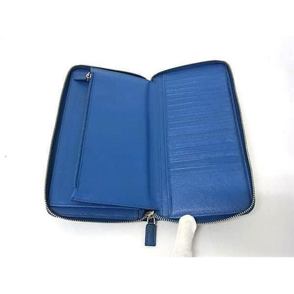 Prada Wallet Saffiano 2 Ml220 Blue Leather Round Zipper Long — view 5