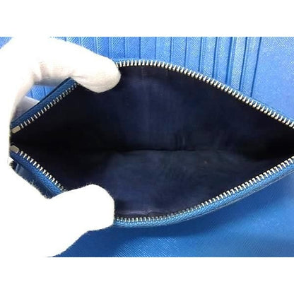 Prada Wallet Saffiano 2 Ml220 Blue Leather Round Zipper Long — view 7