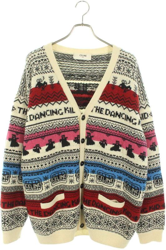 Celine 2a08l715m Allover Wool Jacquard Loose Knit Cardigan Men's L