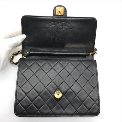 Chanel Quilted Lambskin CC Logo Push Lock Chain Shoulder Bag Black