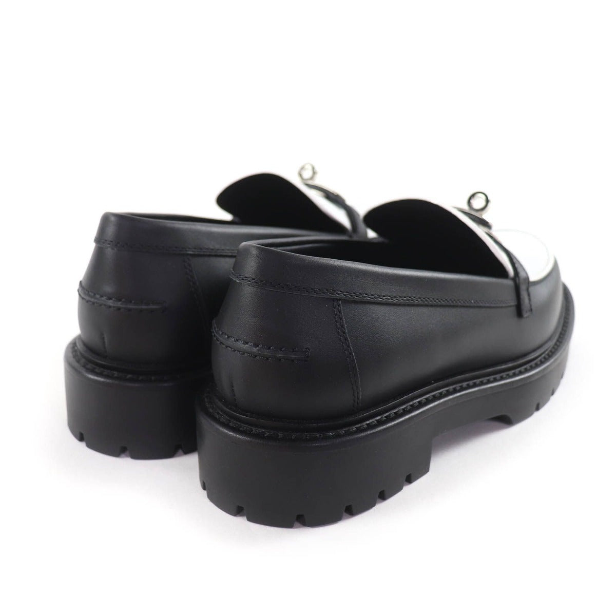 Hermes Moccasins Icon Kelly Buckle Leather Loafers Black White 37.5 — view 3
