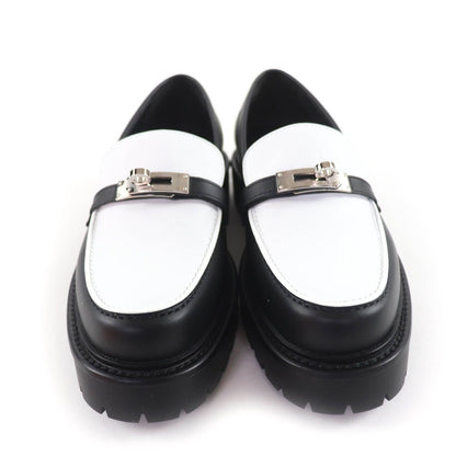 Hermes Moccasins Icon Kelly Buckle Leather Loafers Black White 37.5 — view 4