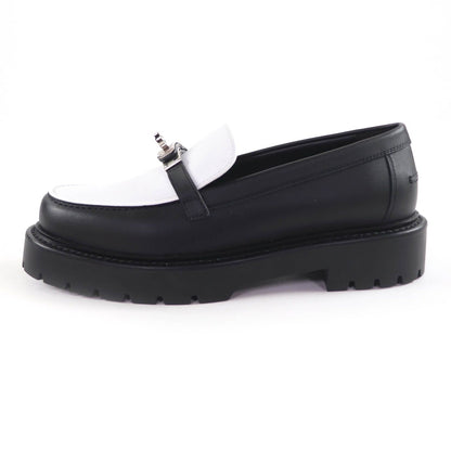 Hermes Moccasins Icon Kelly Buckle Leather Loafers Black White 37.5 — view 5