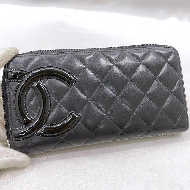 Chanel Round Zipper Long Wallet F21276 Black Cambon