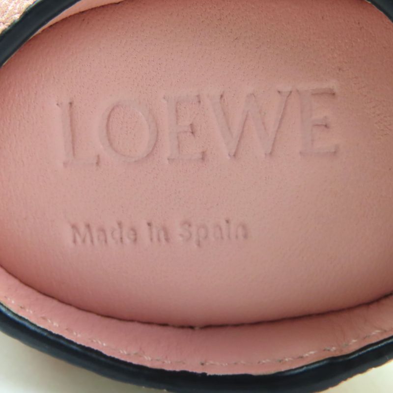 LOEWE Gingham Check Rabbit Charm Leather Coin Case Pink White Silver Hardware