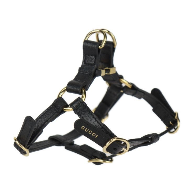 Gucci Dog Harness Other Sundries Leather Black Gold Hardware Pet