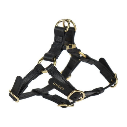 Gucci Dog Harness Other Sundries Leather Black Gold Hardware Pet