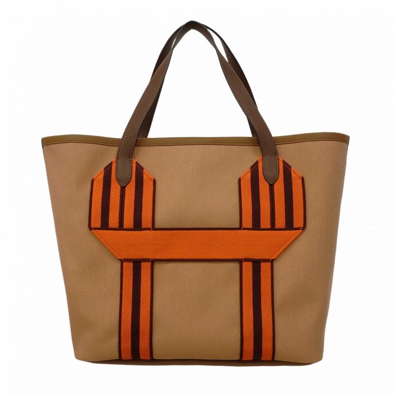 Hermes Tote Bag Pur Sangle Toile Military Chai/taille Batteau Silver Hardware B