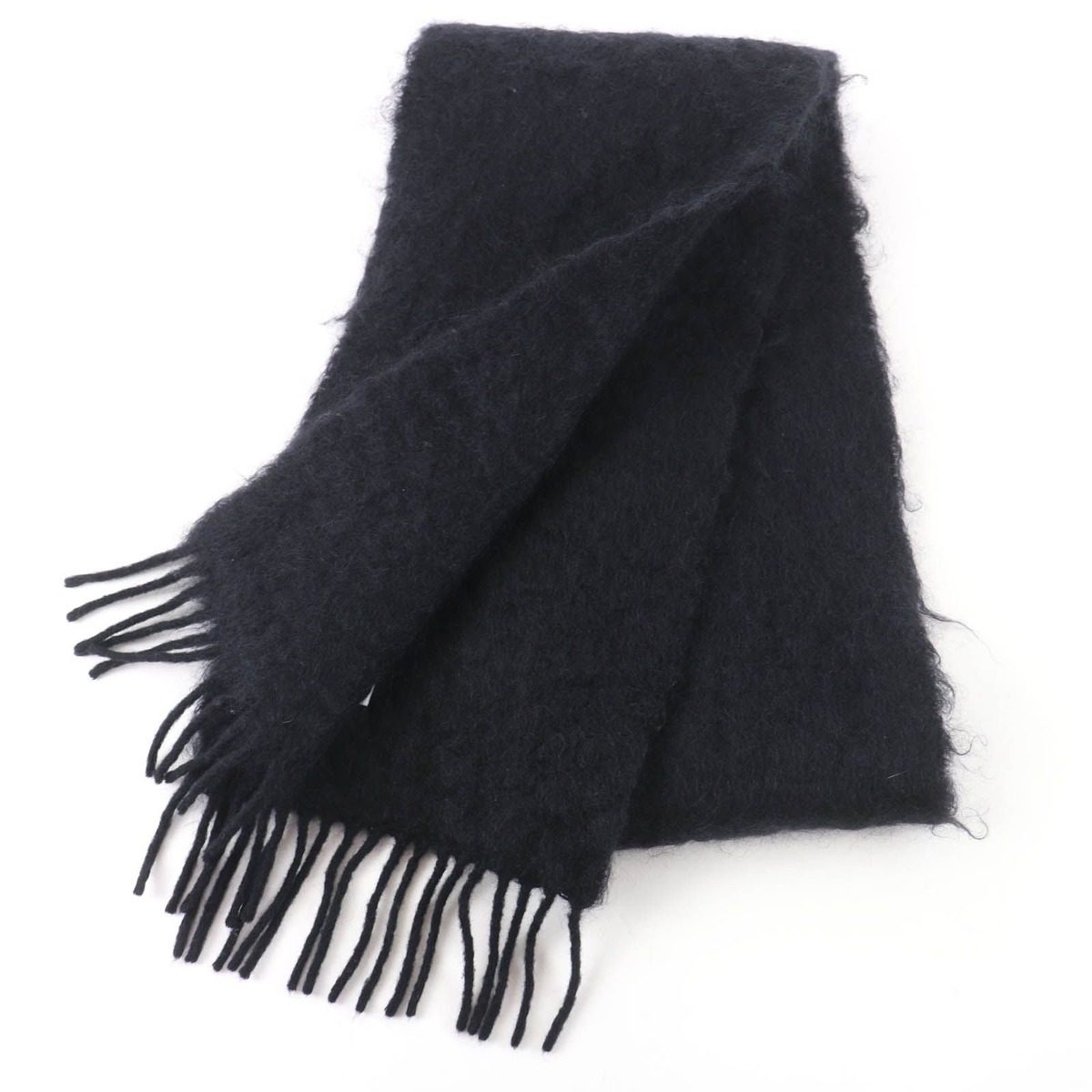 Loewe Mohair Wool Anagram Leather Patch with Fringe Scarf Black — view 2