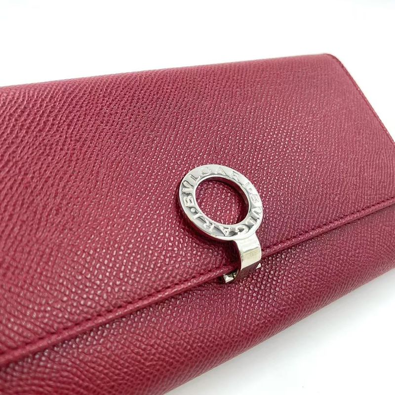 Bvlgari Bifold Leather Red Wallet Silver