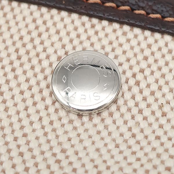 Hermes Tote Bag Garden Party Ttpm Toile Ash Leather Beige and Brown Silver