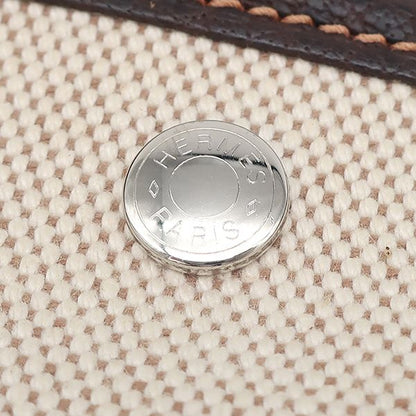 Hermes Tote Bag Garden Party Ttpm Toile Ash Leather Beige and Brown Silver