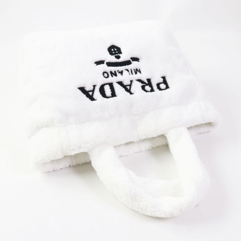 Prada 1bg130 Spugna Bianco NERO Terry Tote Bag White Black TU Storage With Bag