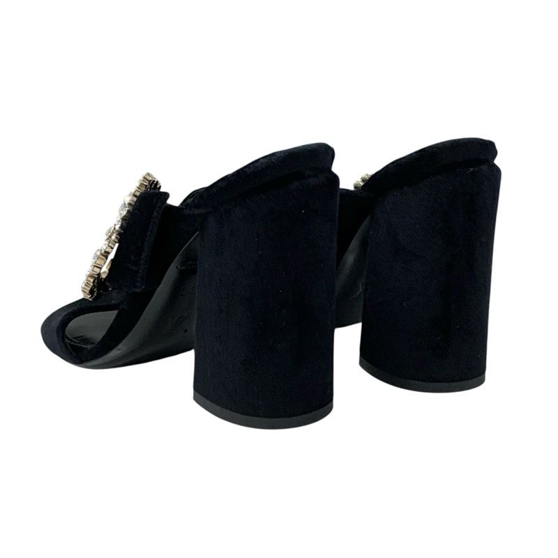 Louis Vuitton Sandals Shoes Velor Black LV Logo Bijou Mules