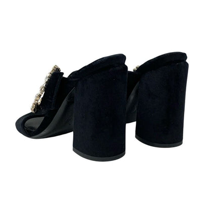 Louis Vuitton Sandals Shoes Velor Black LV Logo Bijou Mules