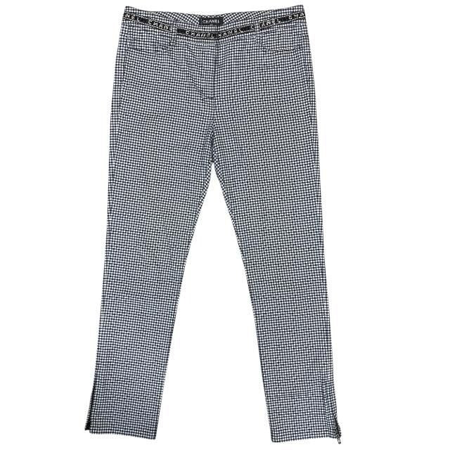 Chanel Pants Bottoms Slacks Gingham Check Hem Zip Coco Mark Logo Cotton
