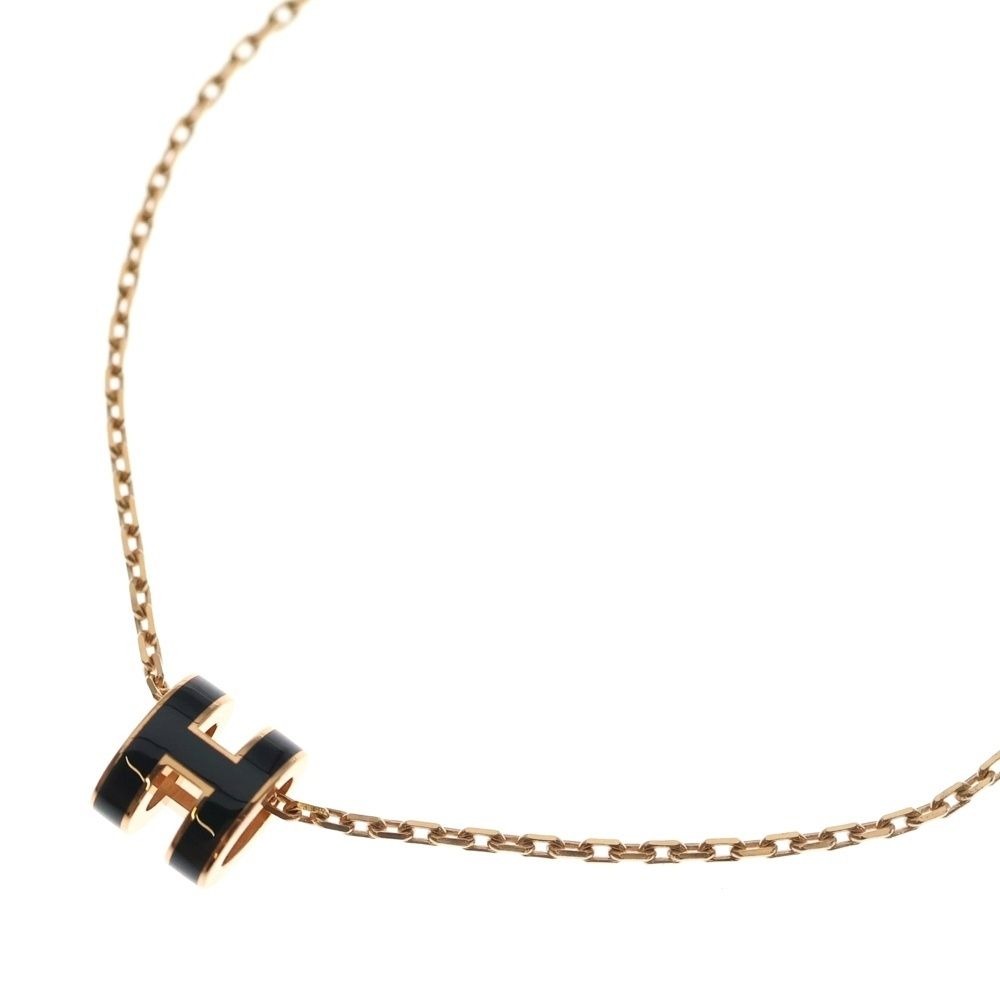 Hermes Mini Pop Necklace Pink Gold Black Pendant