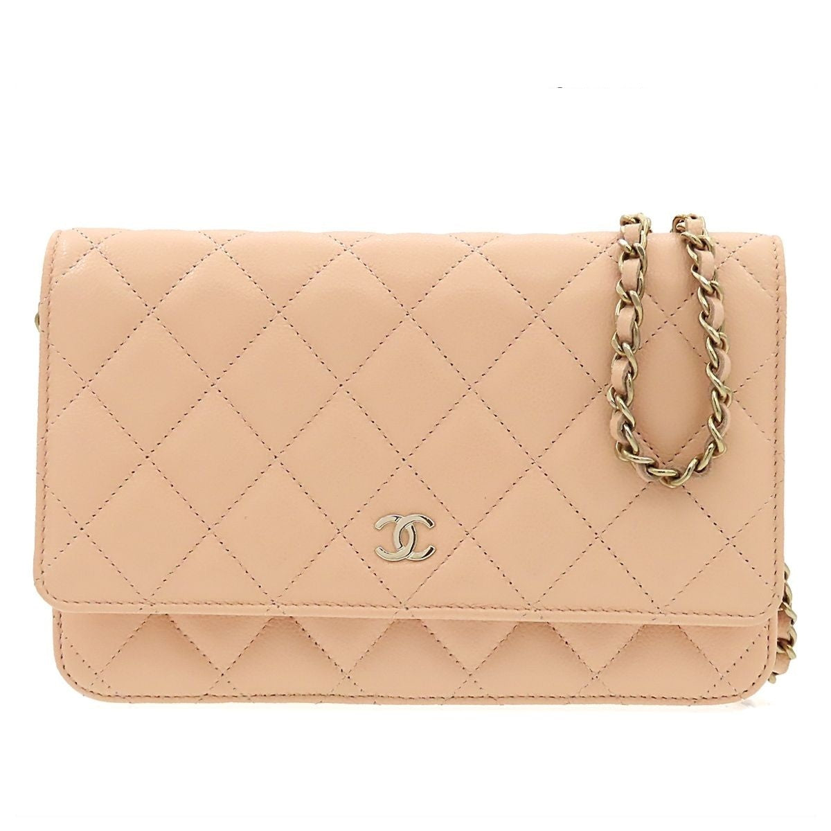 Chanel Chain Wallet Quilted Shoulder Bag Beige Caviar Leather