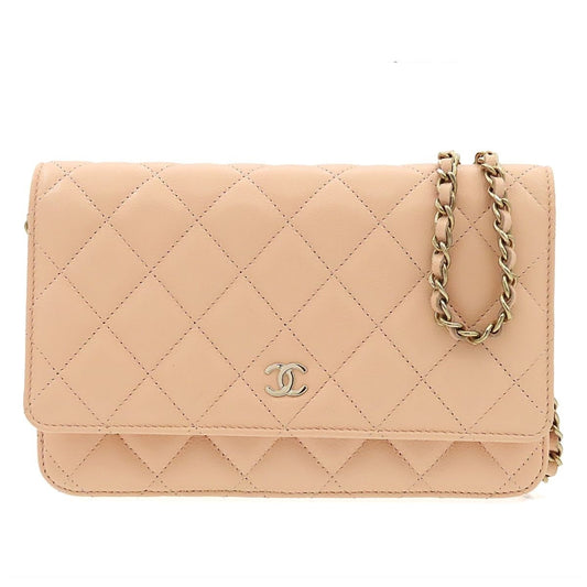 Chanel Chain Wallet Quilted Shoulder Bag Beige Caviar Leather