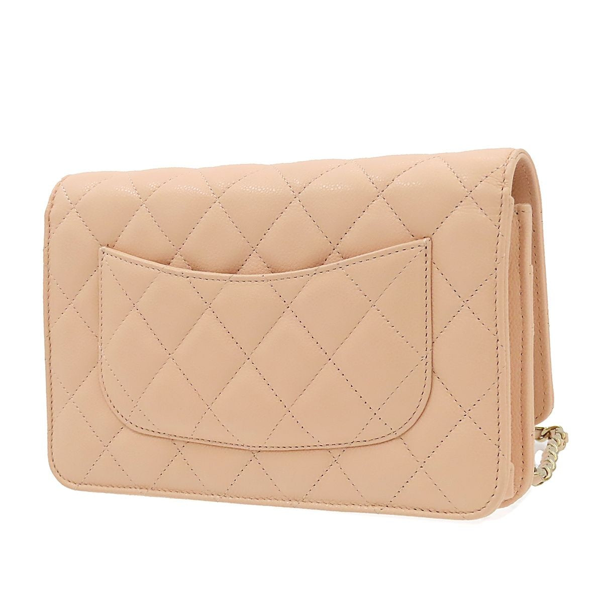 Chanel Chain Wallet Quilted Shoulder Bag Beige Caviar Leather — view 2