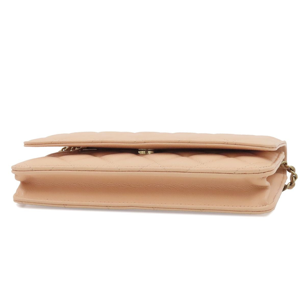 Chanel Chain Wallet Quilted Shoulder Bag Beige Caviar Leather — view 3