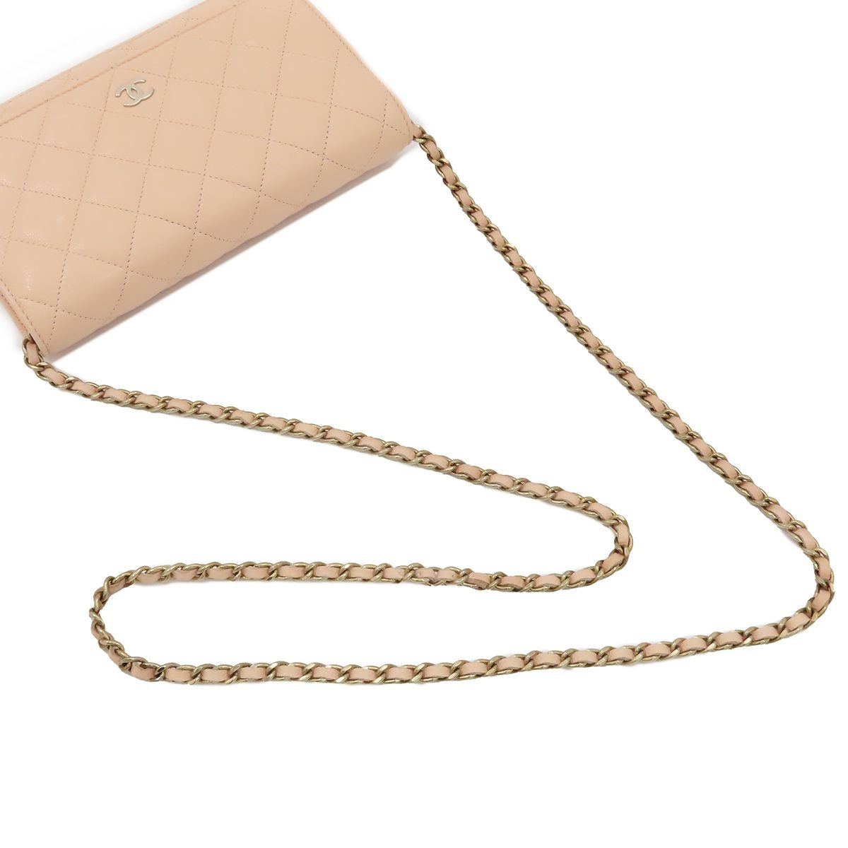 Chanel Chain Wallet Quilted Shoulder Bag Beige Caviar Leather — view 4