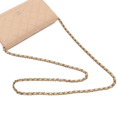 Chanel Chain Wallet Quilted Shoulder Bag Beige Caviar Leather — view 4