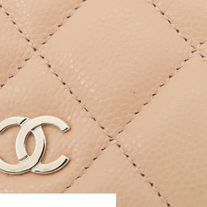 Chanel Chain Wallet Quilted Shoulder Bag Beige Caviar Leather — view 6