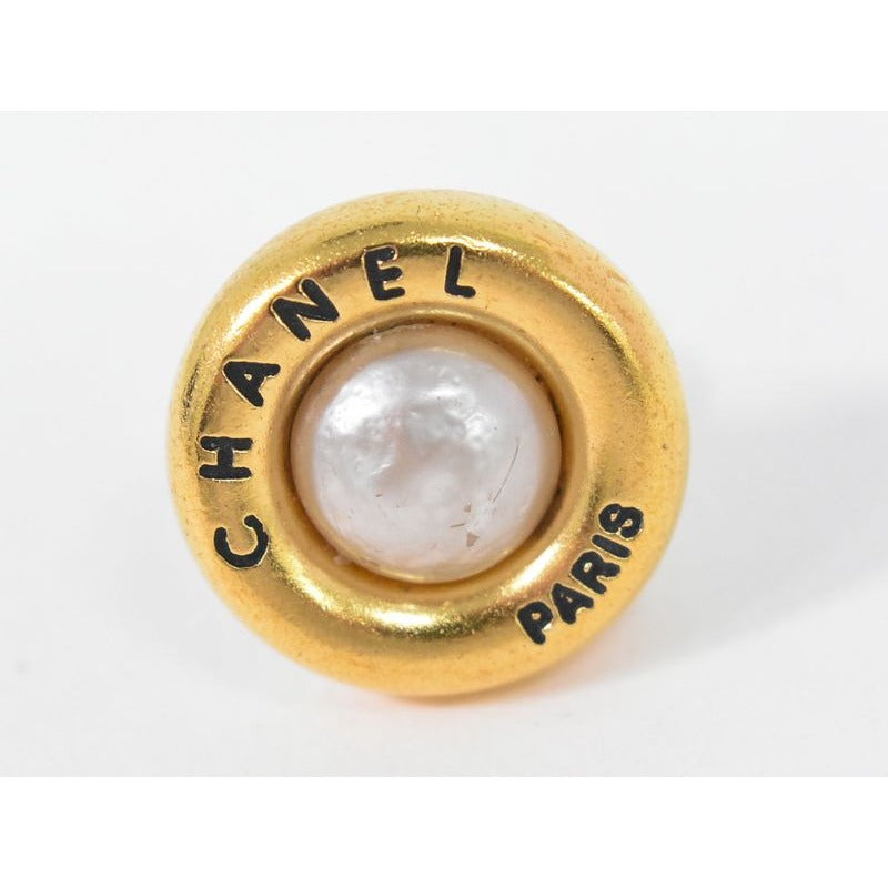 Chanel Logo Faux Pearl Earrings GP Gold Plated White Accessories — view 3
