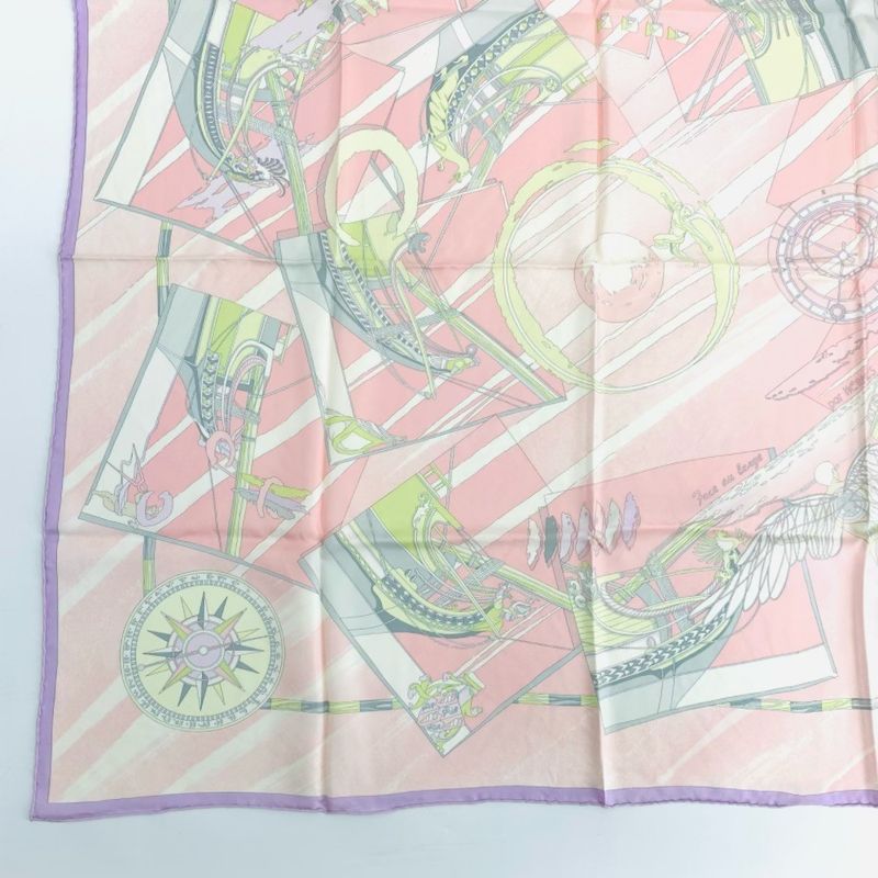 Hermes Carre 90 Face Au Large Towards The Sea Pink Scarf 100% Silk