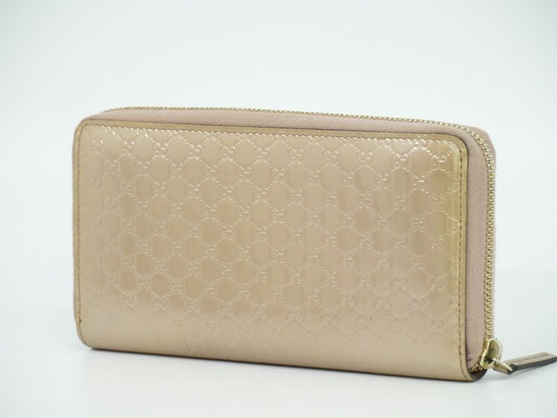 Authentic Gucci Micro Guccissima Patent Leather Round Zipper Long Wallet