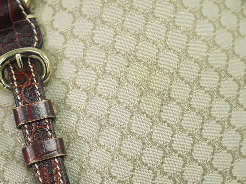 Authentic Celine Macadam Tote Handbag Canvas Beige Macadam Bag Pre-owned