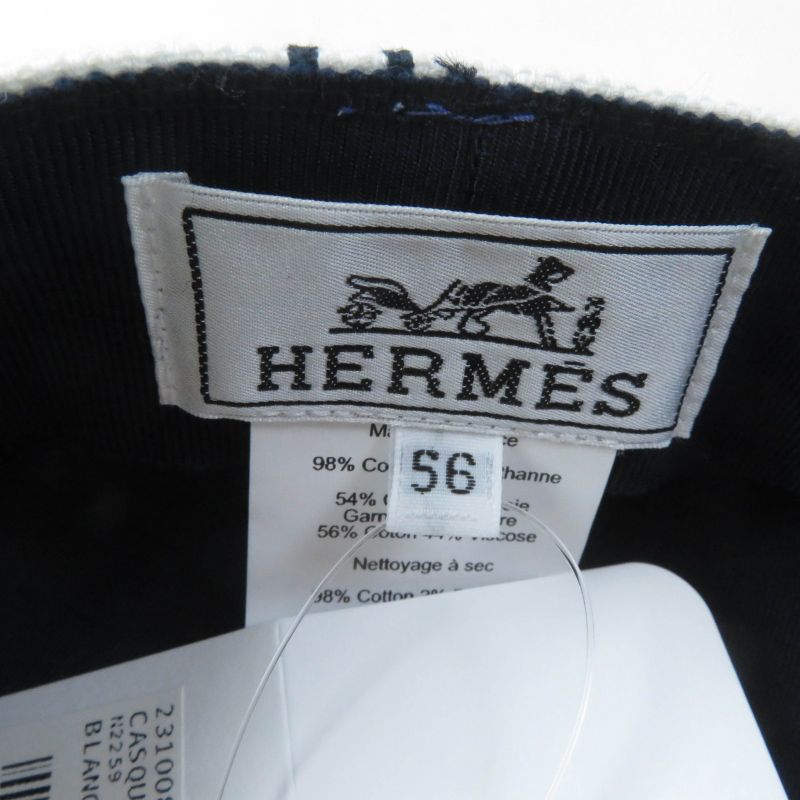 Hermes Vauban Toile Ashe Serie Hardware Chaine D'ancre Casket White Navy 56