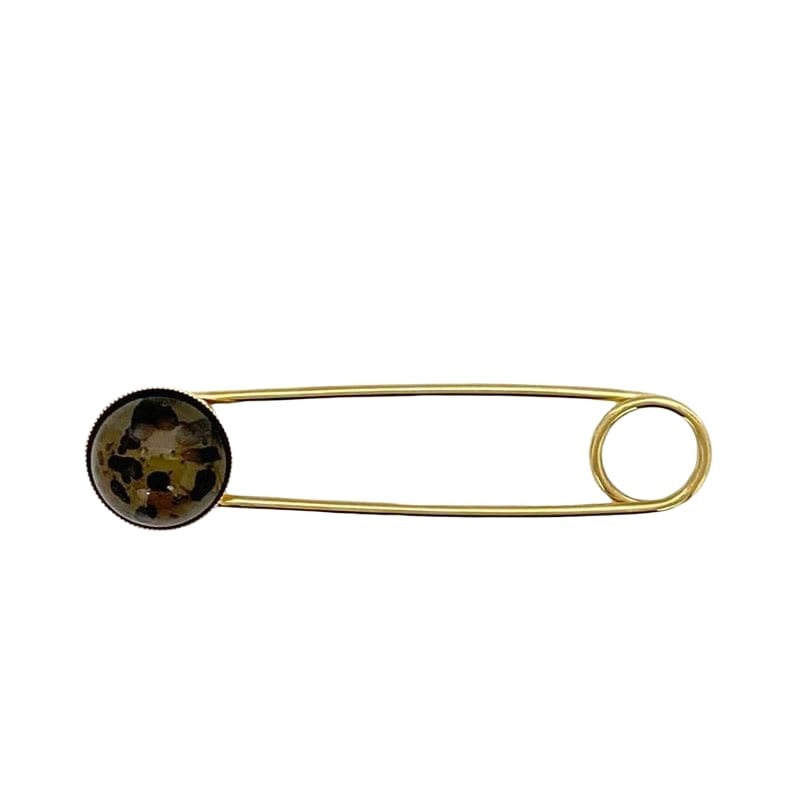 Fendi Pin Brooch Gold Beige Brown