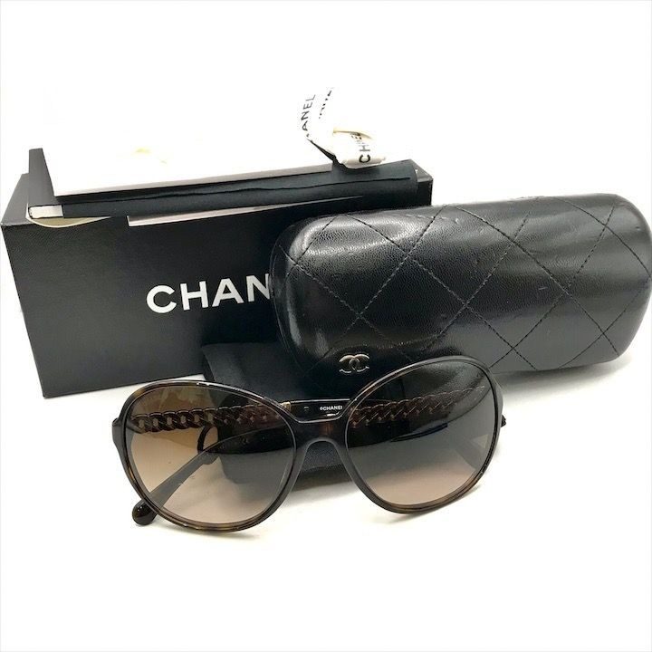 Chanel CC Logo Sunglasses Eyewear Tortoiseshell Pattern Chain Motif Brown