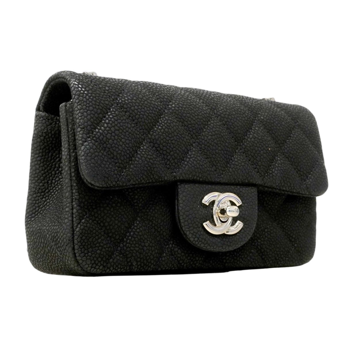 Chanel Shoulder Bag Mini Quilted Caviar Leather Black Silver — view 2