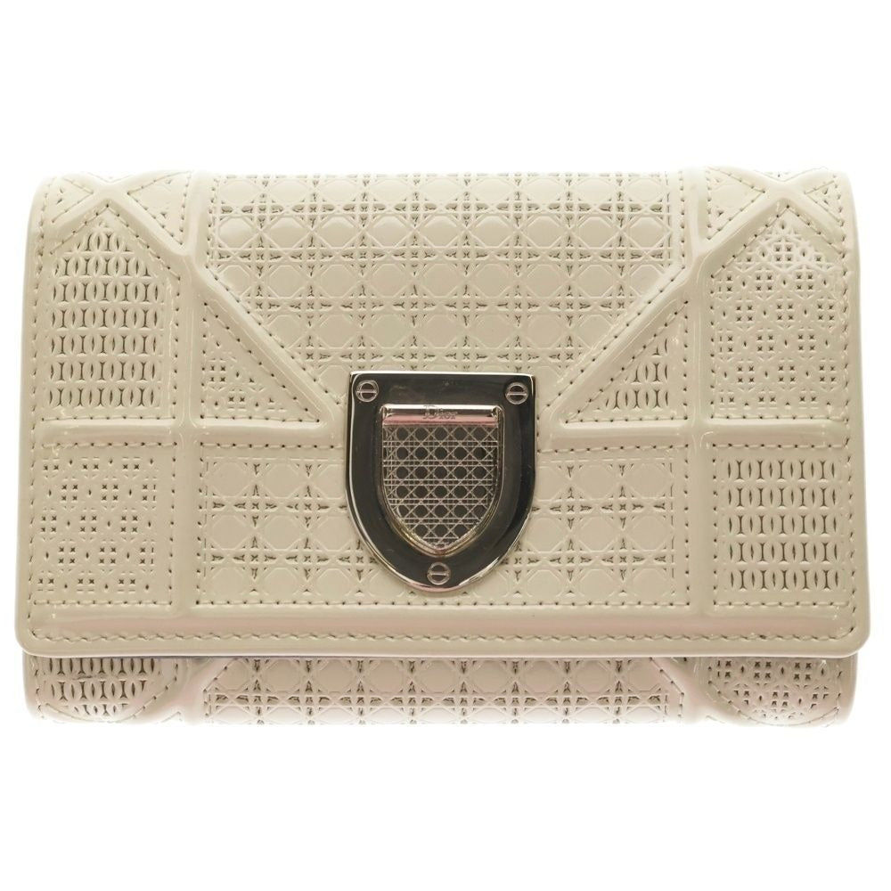 Dior Diorama Leather Trifold Wallet Compact White