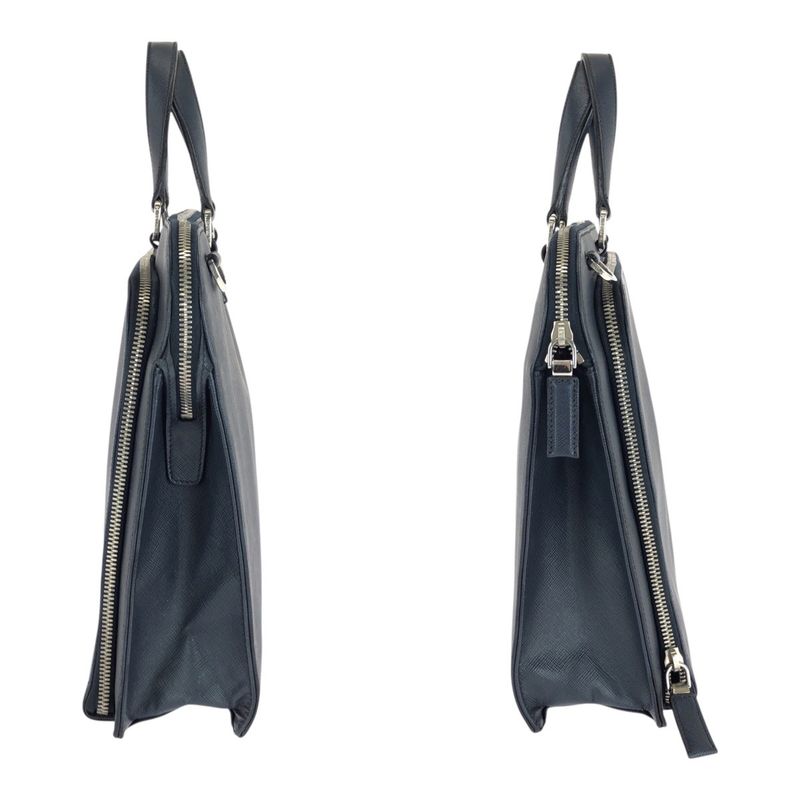 Prada Saffiano Triangle Logo Plate Navy Silver Hardware Leather Business Bag