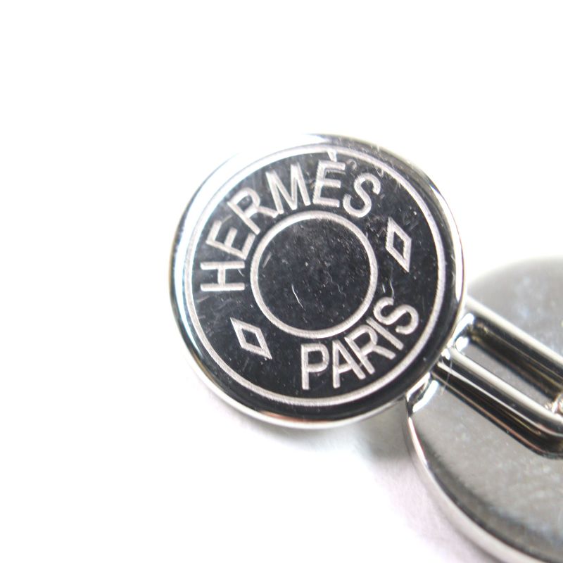 Hermes Sellier Design Logo Engraved Leather Use Round Shape Cufflinks Button