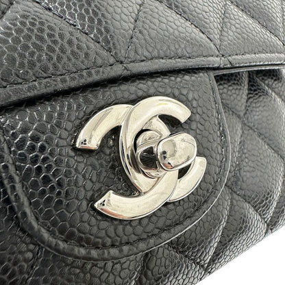 Chanel Bag Women's Brand Shoulder Bag Matelasse 25 Caviar Skin Black Silver