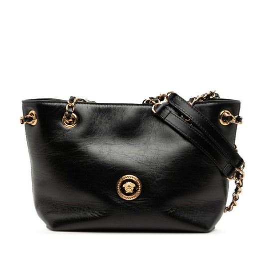 Versace Medusa Chain Handbag Black Leather