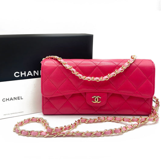 CHANEL Caviar Quilted Leather Wallet Chain Flap Pink Purse Crossbody