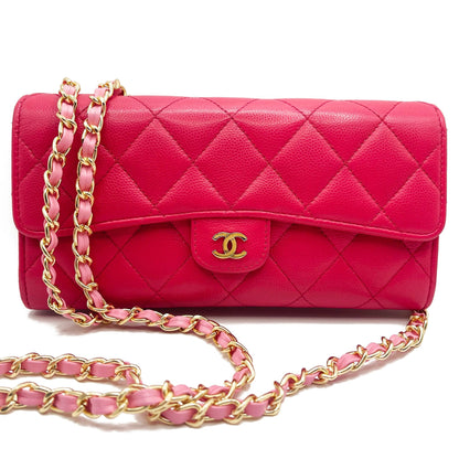 CHANEL Caviar Quilted Leather Wallet Chain Flap Pink Purse Crossbody
