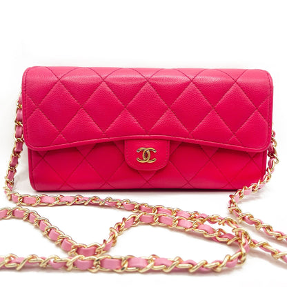 CHANEL Caviar Quilted Leather Wallet Chain Flap Pink Purse Crossbody
