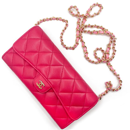 CHANEL Caviar Quilted Leather Wallet Chain Flap Pink Purse Crossbody