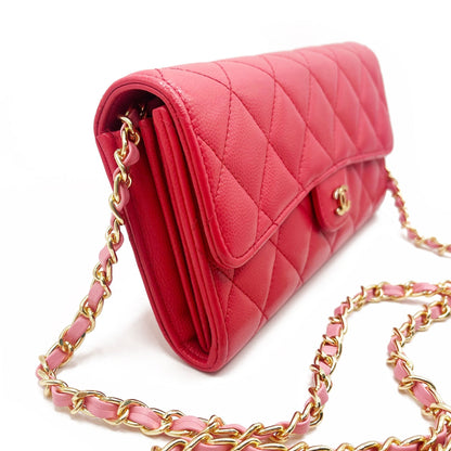 CHANEL Caviar Quilted Leather Wallet Chain Flap Pink Purse Crossbody