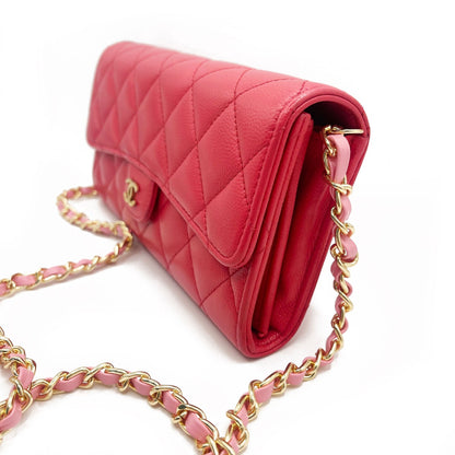 CHANEL Caviar Quilted Leather Wallet Chain Flap Pink Purse Crossbody