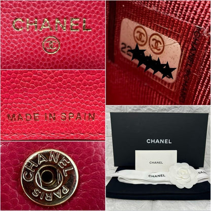 CHANEL Caviar Quilted Leather Wallet Chain Flap Pink Purse Crossbody